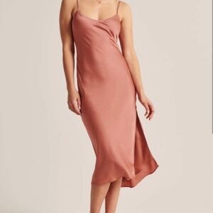 Abercrombie & Fitch Satin Slip Dress Side Slit Rose Blush Pink Size Small